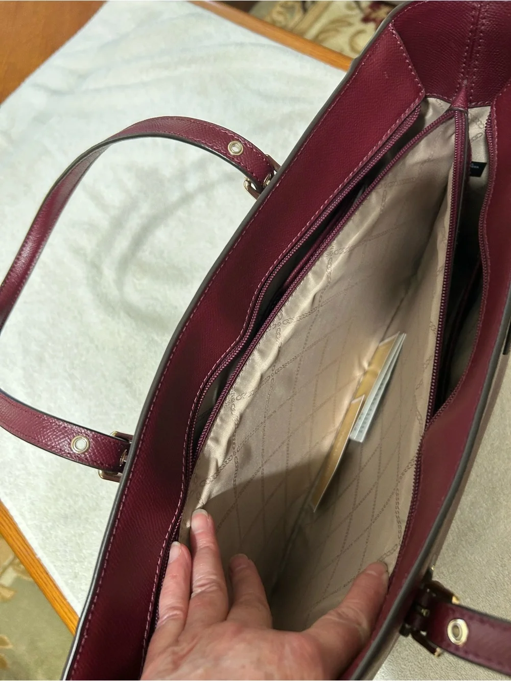 Michael Kors Voyager Wine Leather Saffiano Tote with Gold Hardware